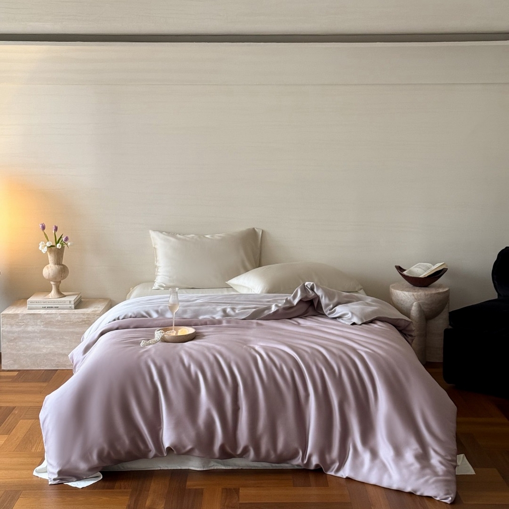 91家纺网 家纺一手货源 找家纺 禾时 2025新款纯色双拼兰精天丝单品系列-单被套 被套单件 满天星紫-曙光银