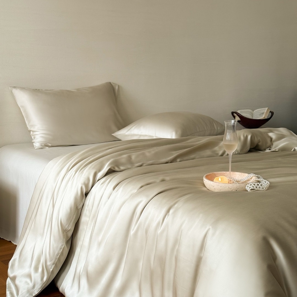 91家纺网 家纺一手货源 找家纺 禾时 2025新款纯色双拼兰精天丝单品系列-单被套 被套单件 烟轻绿