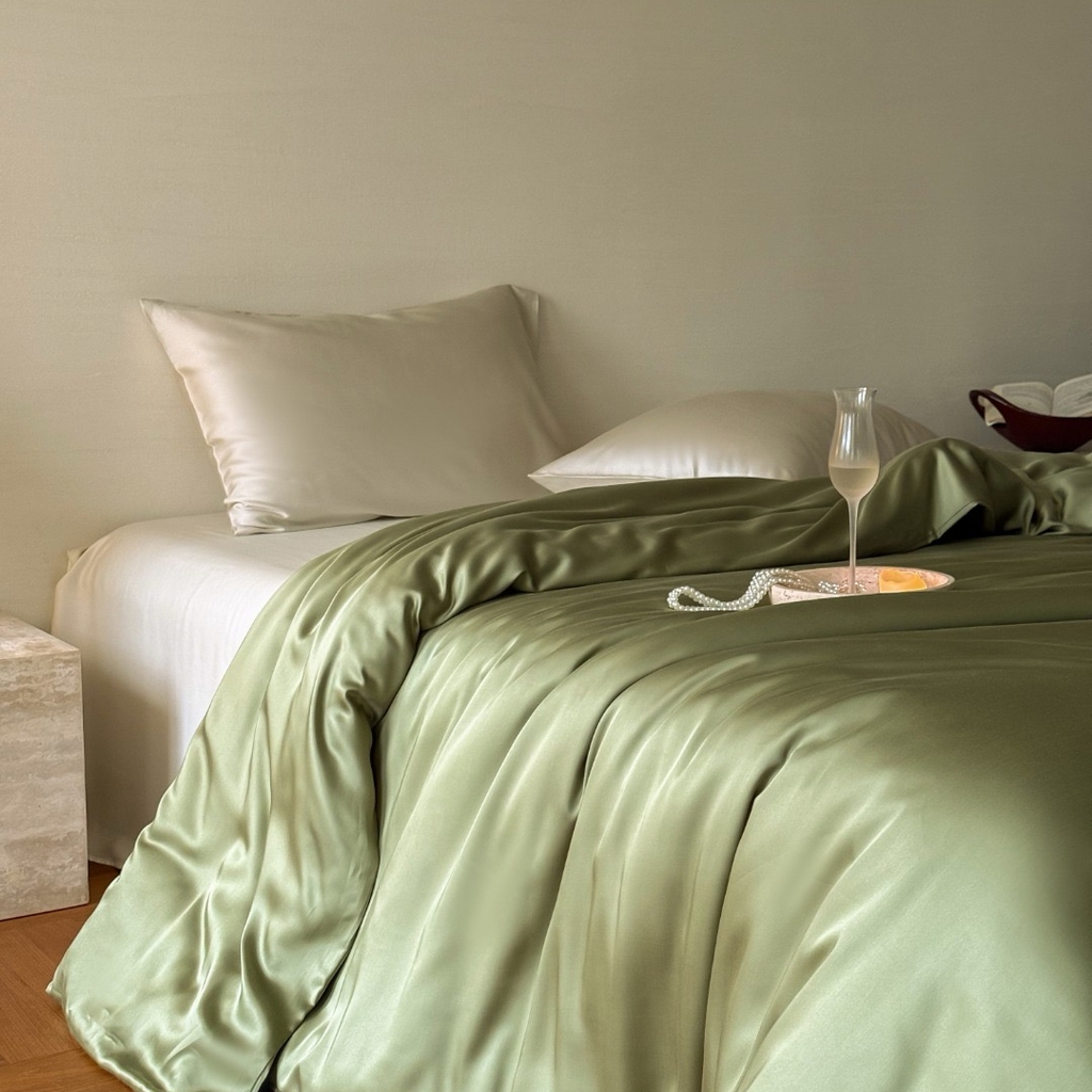 91家纺网 家纺一手货源 找家纺 禾时 2025新款纯色双拼兰精天丝单品系列-单被套 被套单件 欧芹绿