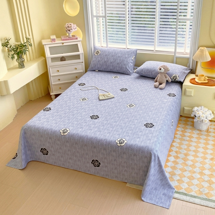 91家纺网 家纺一手货源 找家纺 慕尚家纺 2025新款全棉纯棉老粗布花卉床单款凉席席子 香奈花