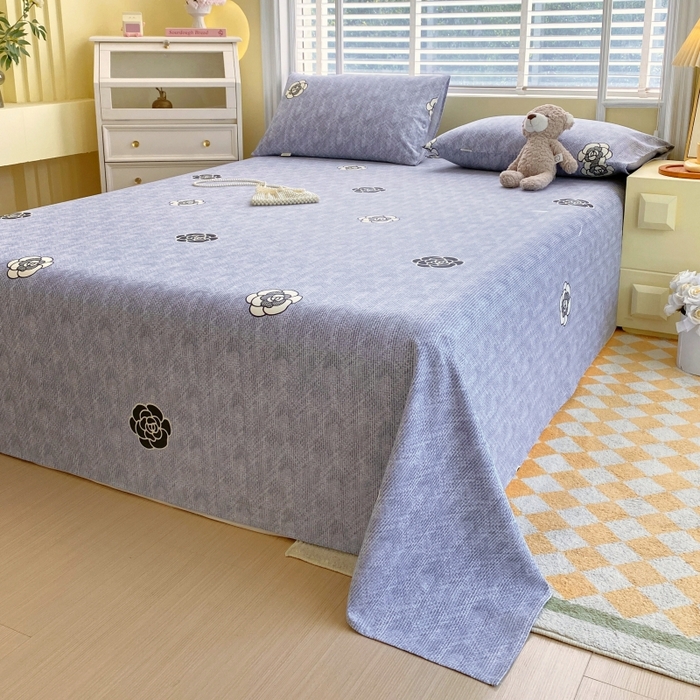 91家纺网 家纺一手货源 找家纺 慕尚家纺 2025新款全棉纯棉老粗布花卉床单款凉席席子 香奈花