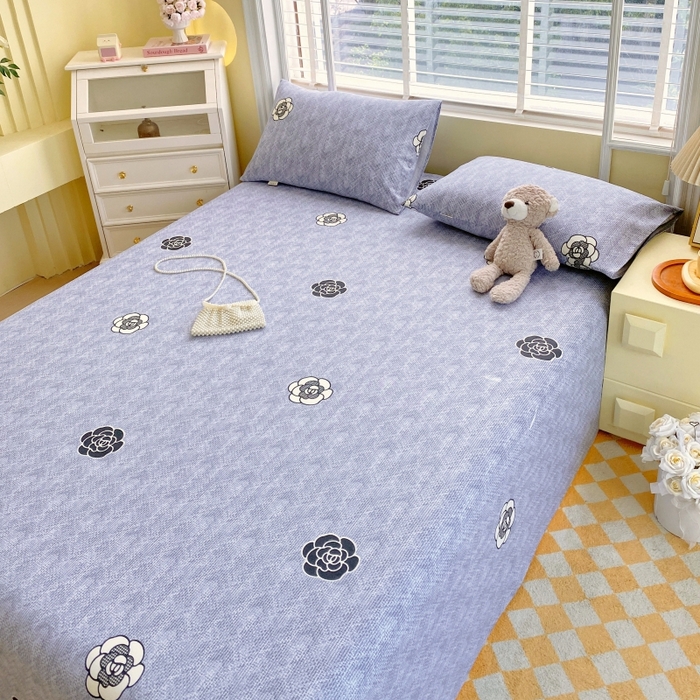 91家纺网 家纺一手货源 找家纺 慕尚家纺 2025新款全棉纯棉老粗布花卉床单款凉席席子 香奈花