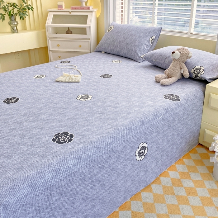 91家纺网 家纺一手货源 找家纺 慕尚家纺 2025新款全棉纯棉老粗布花卉床单款凉席席子 香奈花