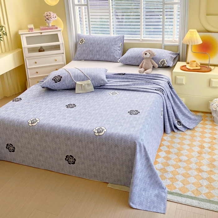 91家纺网 家纺一手货源 找家纺 慕尚家纺 2025新款全棉纯棉老粗布花卉床单款凉席席子 香奈花