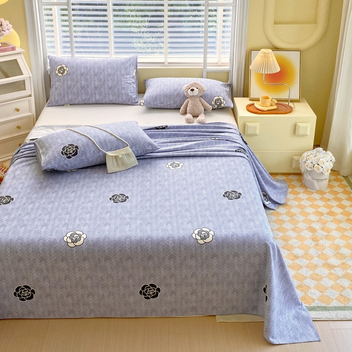 91家纺网 家纺一手货源 找家纺 慕尚家纺 2025新款全棉纯棉老粗布花卉床单款凉席席子 香奈花