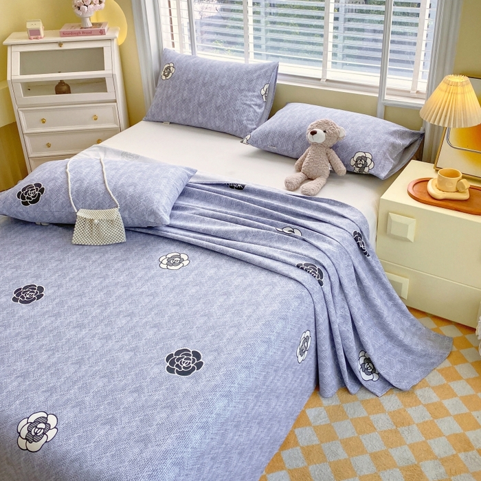 91家纺网 家纺一手货源 找家纺 慕尚家纺 2025新款全棉纯棉老粗布花卉床单款凉席席子 香奈花