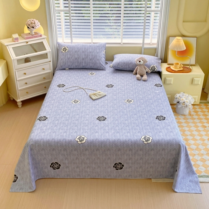 91家纺网 家纺一手货源 找家纺 慕尚家纺 2025新款全棉纯棉老粗布花卉床单款凉席席子 香奈花