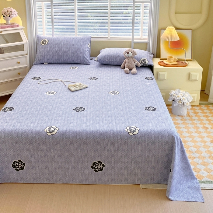 91家纺网 家纺一手货源 找家纺 慕尚家纺 2025新款全棉纯棉老粗布花卉床单款凉席席子 香奈花