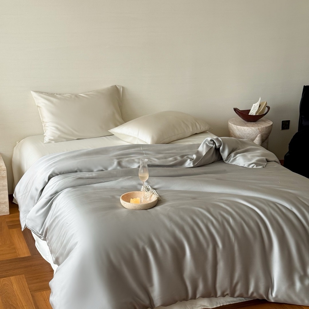 91家纺网 家纺一手货源 找家纺 禾时 2025新款纯色双拼兰精天丝单品系列-单被套 被套单件 云纱灰