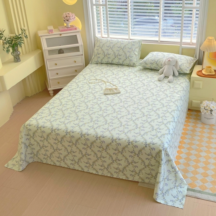 91家纺网 家纺一手货源 找家纺 慕尚家纺 2025新款全棉纯棉老粗布花卉床单款凉席席子 香颂