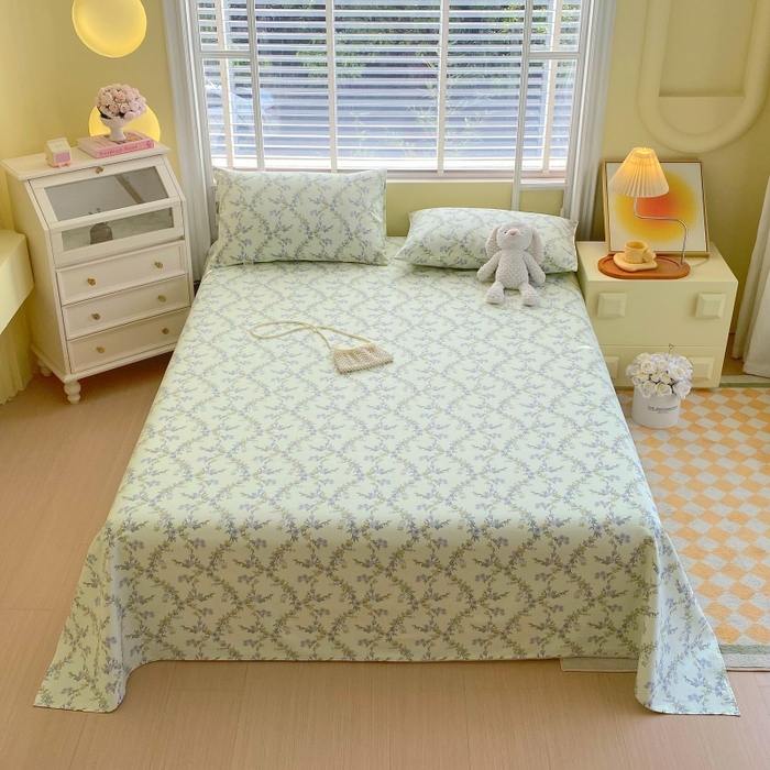 91家纺网 家纺一手货源 找家纺 慕尚家纺 2025新款全棉纯棉老粗布花卉床单款凉席席子 香颂