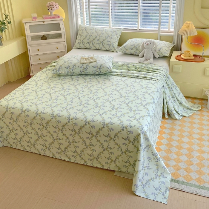 91家纺网 家纺一手货源 找家纺 慕尚家纺 2025新款全棉纯棉老粗布花卉床单款凉席席子 香颂