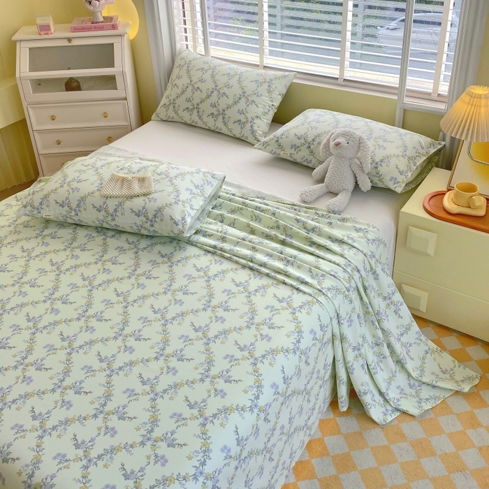 91家纺网 家纺一手货源 找家纺 慕尚家纺 2025新款全棉纯棉老粗布花卉床单款凉席席子 香颂