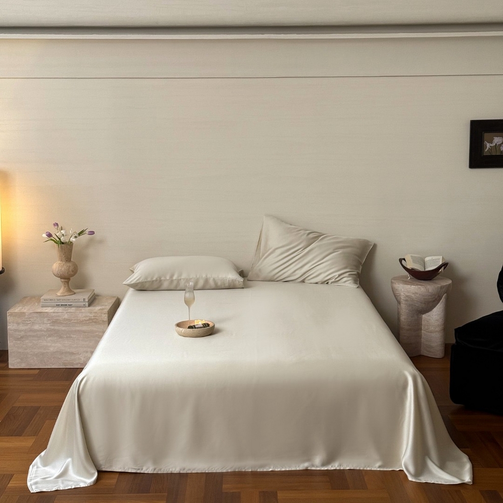 91家纺网 家纺一手货源 找家纺 禾时 2025新款纯色双拼兰精天丝单品系列-单床单 床单单件 极地白