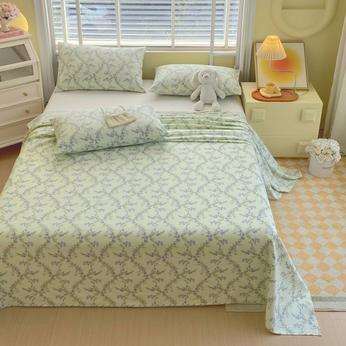 91家纺网 家纺一手货源 找家纺 慕尚家纺 2025新款全棉纯棉老粗布花卉床单款凉席席子 香颂