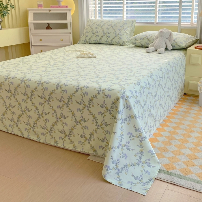 91家纺网 家纺一手货源 找家纺 慕尚家纺 2025新款全棉纯棉老粗布花卉床单款凉席席子 香颂