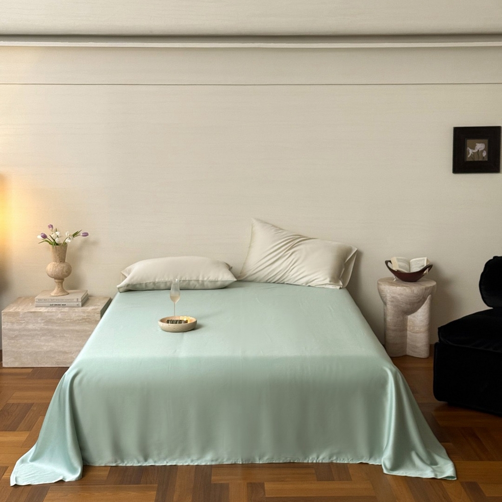 91家纺网 家纺一手货源 找家纺 （总）禾时 2025新款纯色双拼兰精天丝单品系列-单床单 床单单件