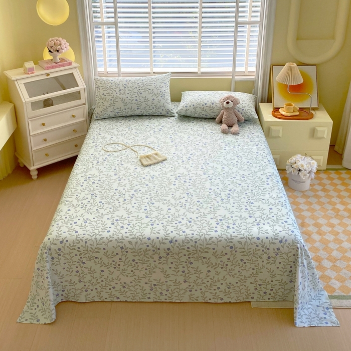 91家纺网 家纺一手货源 找家纺 慕尚家纺 2025新款全棉纯棉老粗布花卉床单款凉席席子 幸运草