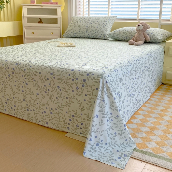 91家纺网 家纺一手货源 找家纺 慕尚家纺 2025新款全棉纯棉老粗布花卉床单款凉席席子 幸运草