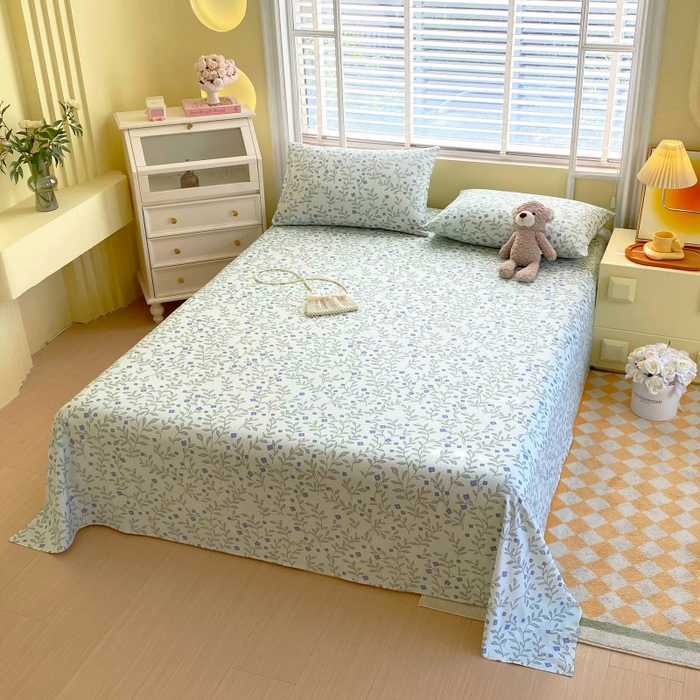 91家纺网 家纺一手货源 找家纺 慕尚家纺 2025新款全棉纯棉老粗布花卉床单款凉席席子 幸运草