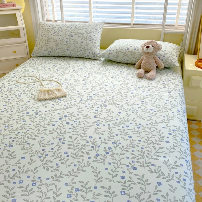 91家纺网 家纺一手货源 找家纺 慕尚家纺 2025新款全棉纯棉老粗布花卉床单款凉席席子 幸运草