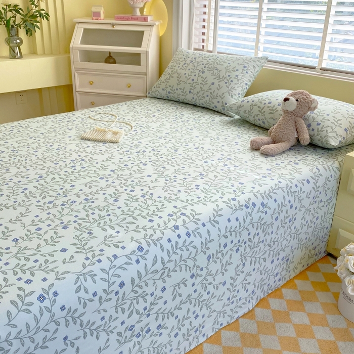 91家纺网 家纺一手货源 找家纺 慕尚家纺 2025新款全棉纯棉老粗布花卉床单款凉席席子 幸运草