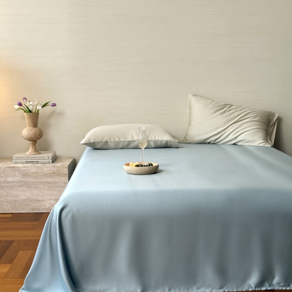 91家纺网 家纺一手货源 找家纺 禾时 2025新款纯色双拼兰精天丝单品系列-单床单 床单单件 冰川灰