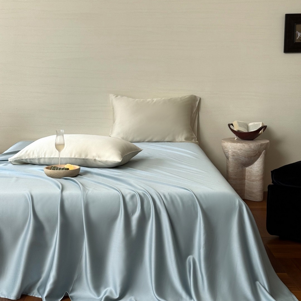 91家纺网 家纺一手货源 找家纺 禾时 2025新款纯色双拼兰精天丝单品系列-单床单 床单单件 冰川灰