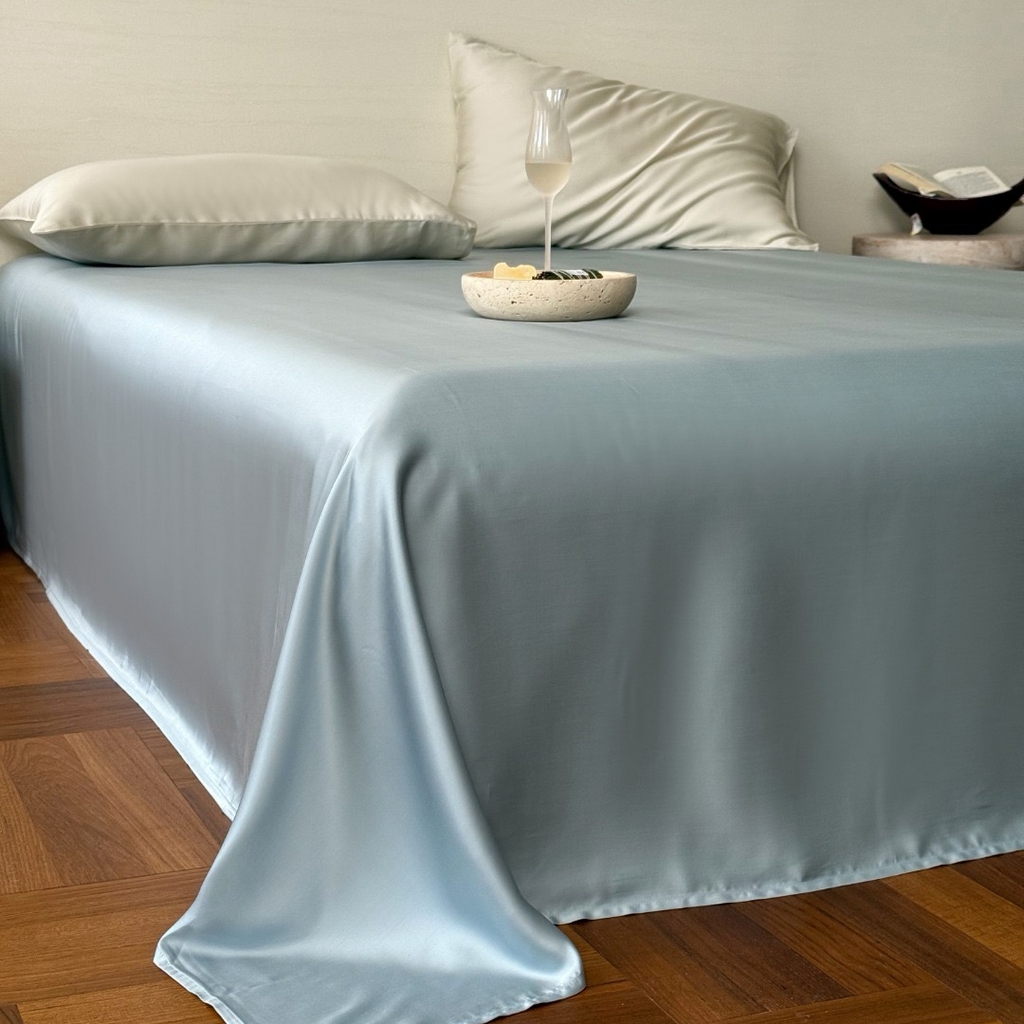 91家纺网 家纺一手货源 找家纺 禾时 2025新款纯色双拼兰精天丝单品系列-单床单 床单单件 冰川灰