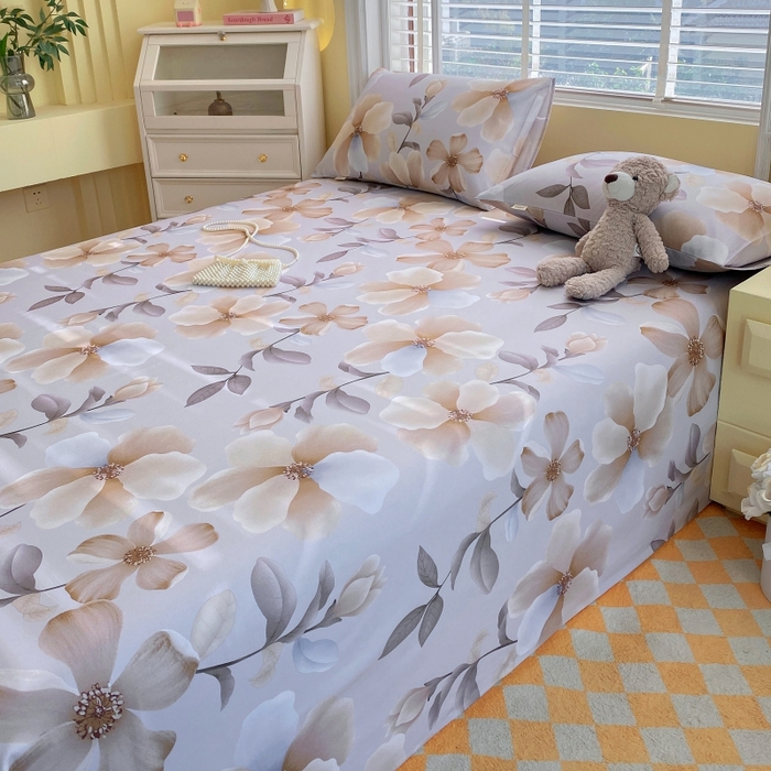 91家纺网 家纺一手货源 找家纺 慕尚家纺 2025新款全棉纯棉老粗布花卉床单款凉席席子 秀雅