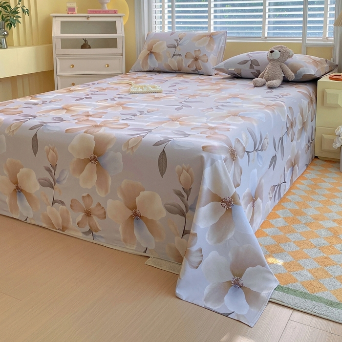 91家纺网 家纺一手货源 找家纺 慕尚家纺 2025新款全棉纯棉老粗布花卉床单款凉席席子 秀雅