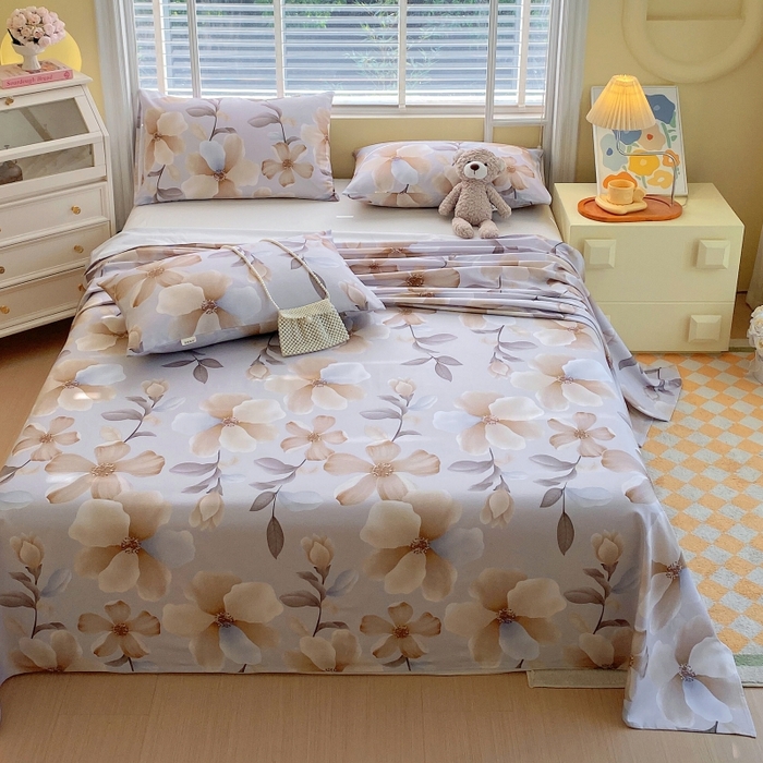 91家纺网 家纺一手货源 找家纺 慕尚家纺 2025新款全棉纯棉老粗布花卉床单款凉席席子 秀雅