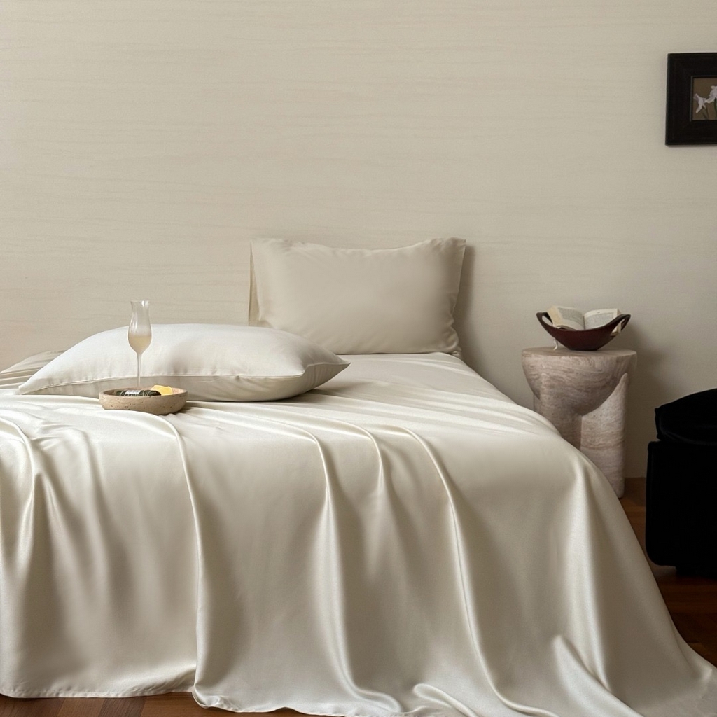 91家纺网 家纺一手货源 找家纺 禾时 2025新款纯色双拼兰精天丝单品系列-单床单 床单单件 极地白