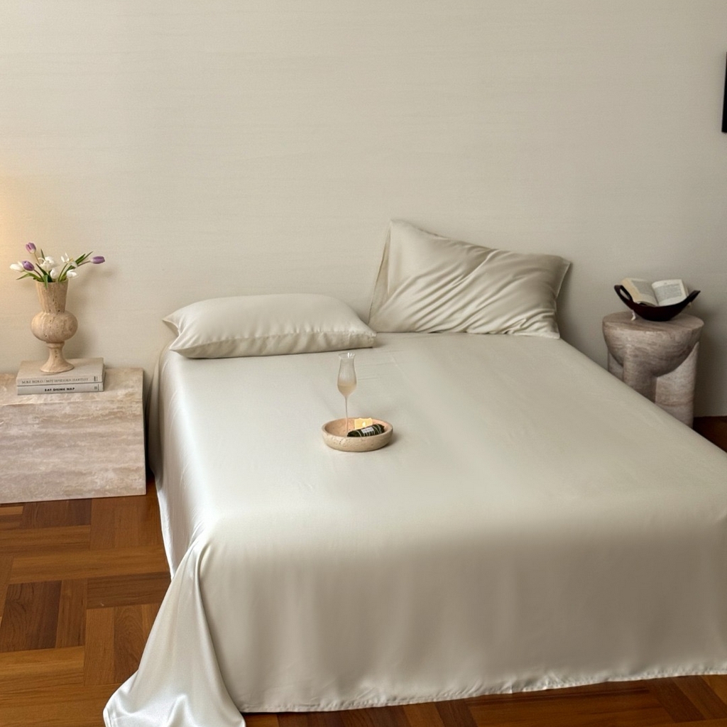 91家纺网 家纺一手货源 找家纺 禾时 2025新款纯色双拼兰精天丝单品系列-单床单 床单单件 极地白