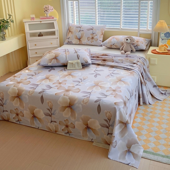 91家纺网 家纺一手货源 找家纺 慕尚家纺 2025新款全棉纯棉老粗布花卉床单款凉席席子 秀雅