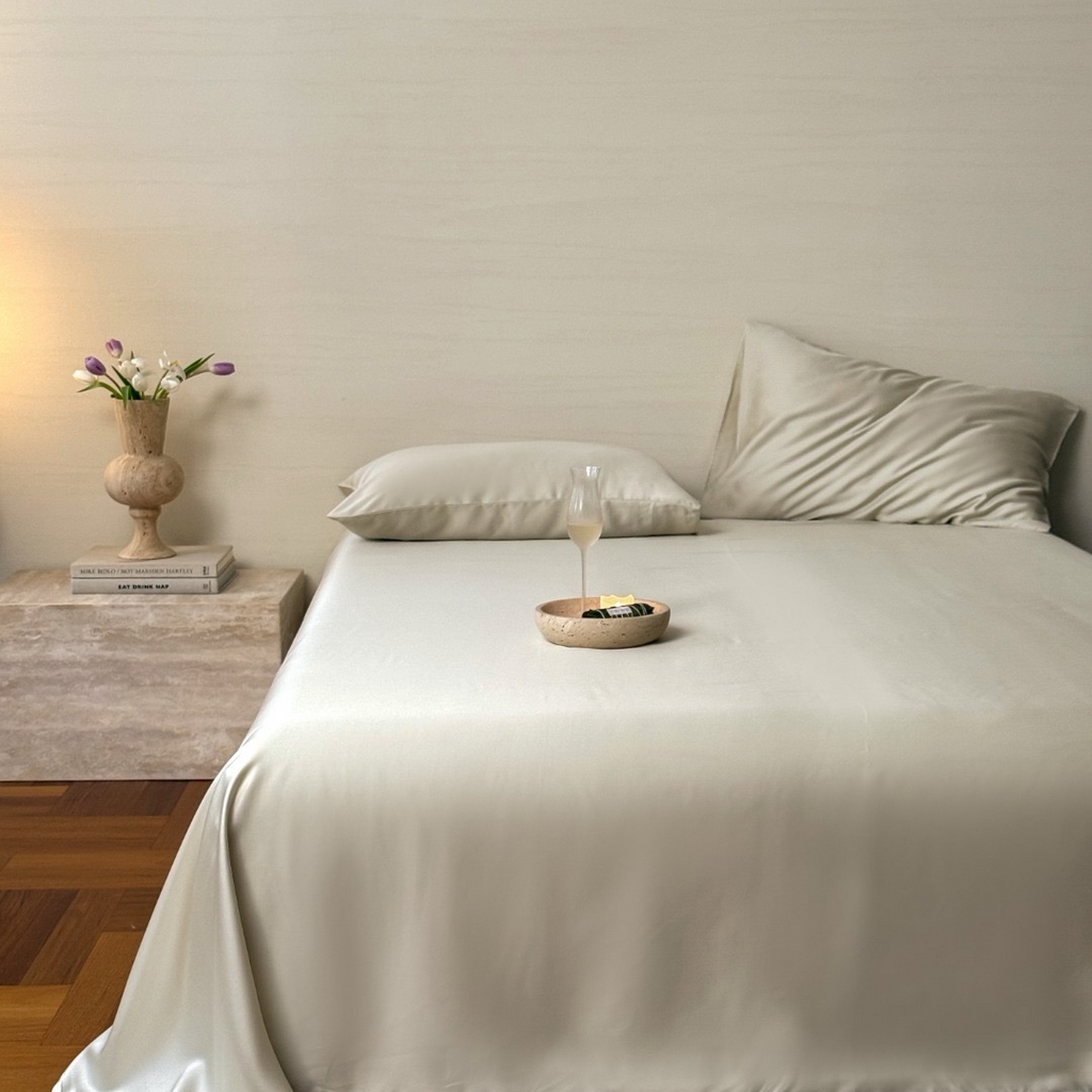 91家纺网 家纺一手货源 找家纺 禾时 2025新款纯色双拼兰精天丝单品系列-单床单 床单单件 极地白