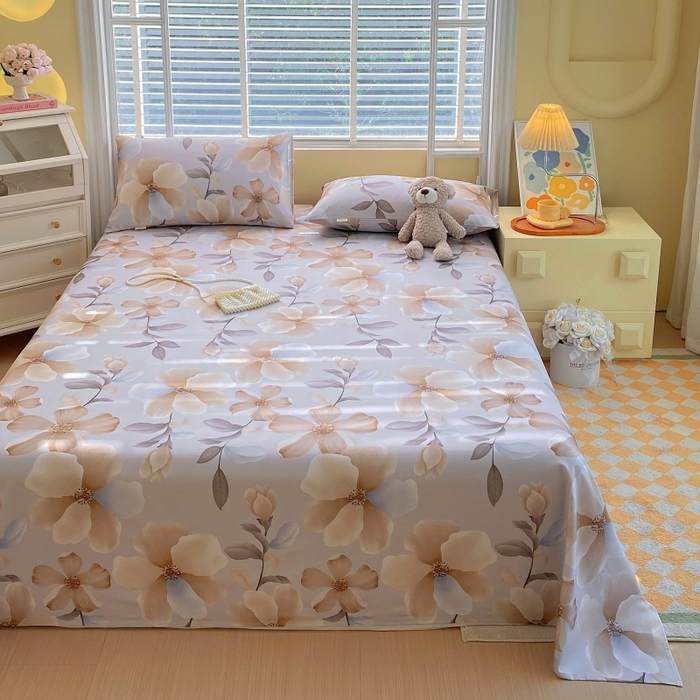 91家纺网 家纺一手货源 找家纺 慕尚家纺 2025新款全棉纯棉老粗布花卉床单款凉席席子 秀雅