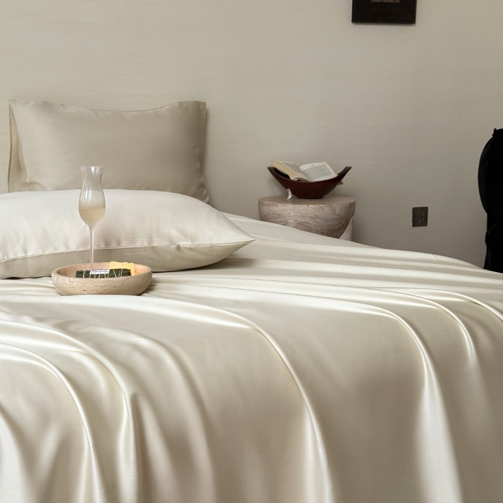 91家纺网 家纺一手货源 找家纺 禾时 2025新款纯色双拼兰精天丝单品系列-单床单 床单单件 极地白