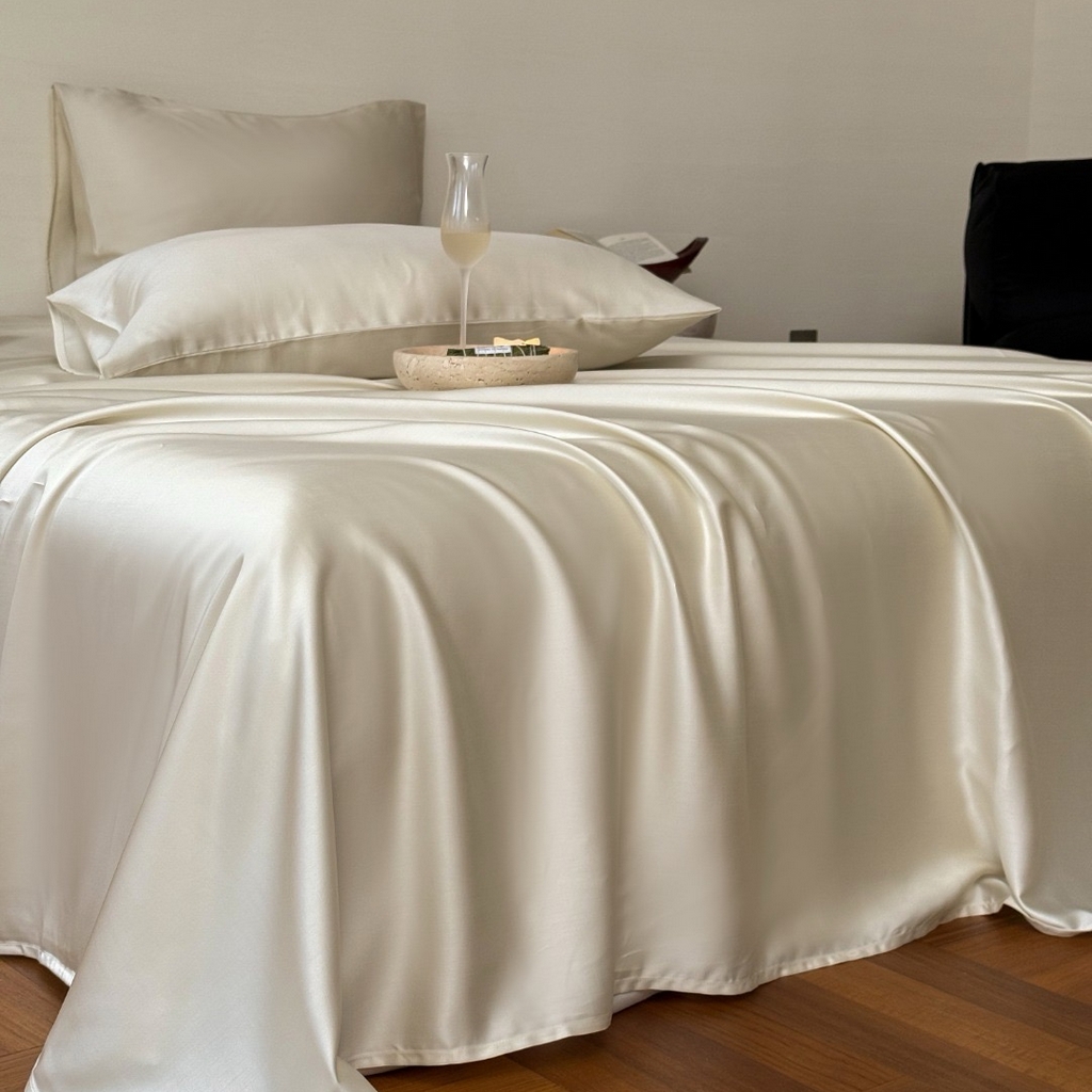 91家纺网 家纺一手货源 找家纺 禾时 2025新款纯色双拼兰精天丝单品系列-单床单 床单单件 极地白