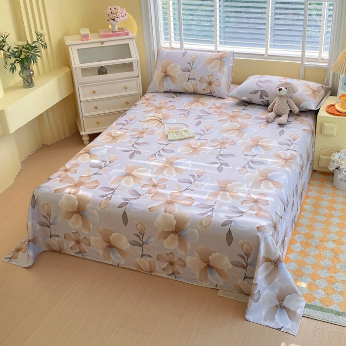 91家纺网 家纺一手货源 找家纺 慕尚家纺 2025新款全棉纯棉老粗布花卉床单款凉席席子 秀雅