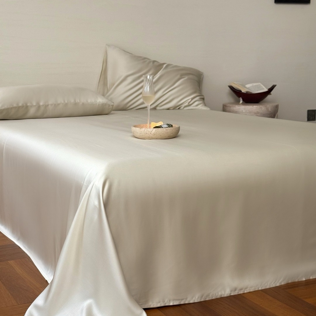 91家纺网 家纺一手货源 找家纺 禾时 2025新款纯色双拼兰精天丝单品系列-单床单 床单单件 极地白