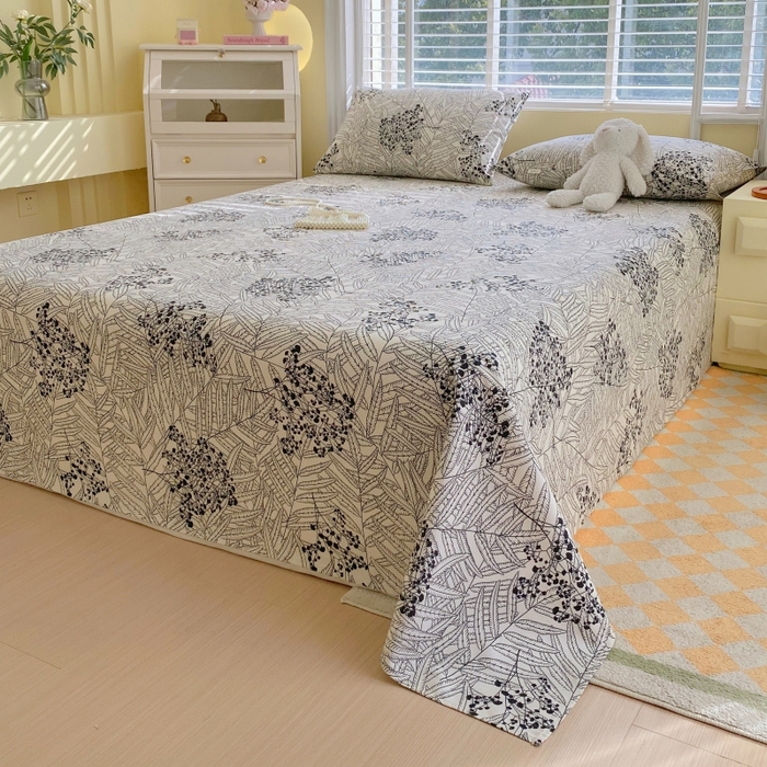 91家纺网 家纺一手货源 找家纺 慕尚家纺 2025新款全棉纯棉老粗布花卉床单款凉席席子 叶纷飞