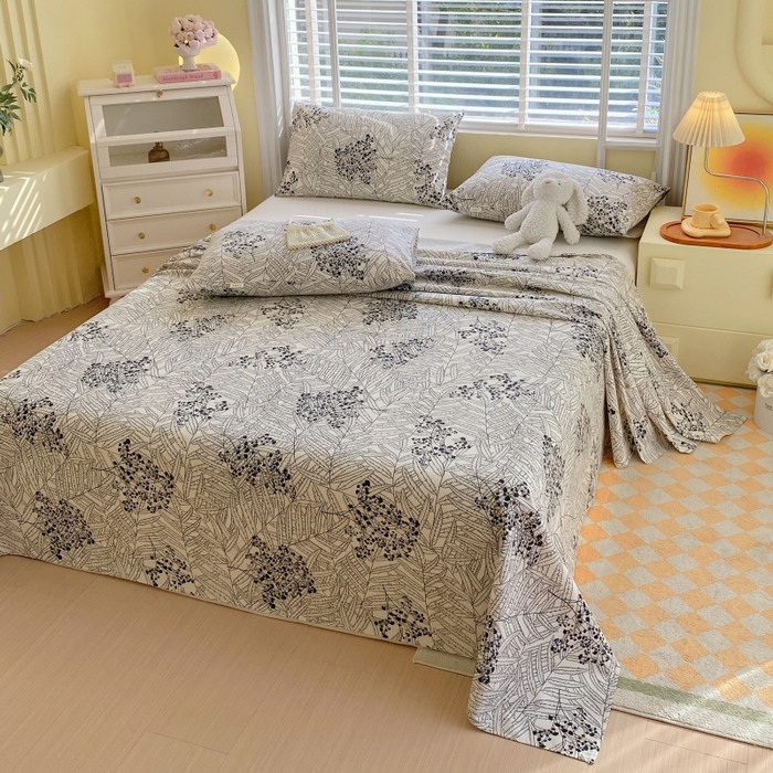 91家纺网 家纺一手货源 找家纺 慕尚家纺 2025新款全棉纯棉老粗布花卉床单款凉席席子 叶纷飞