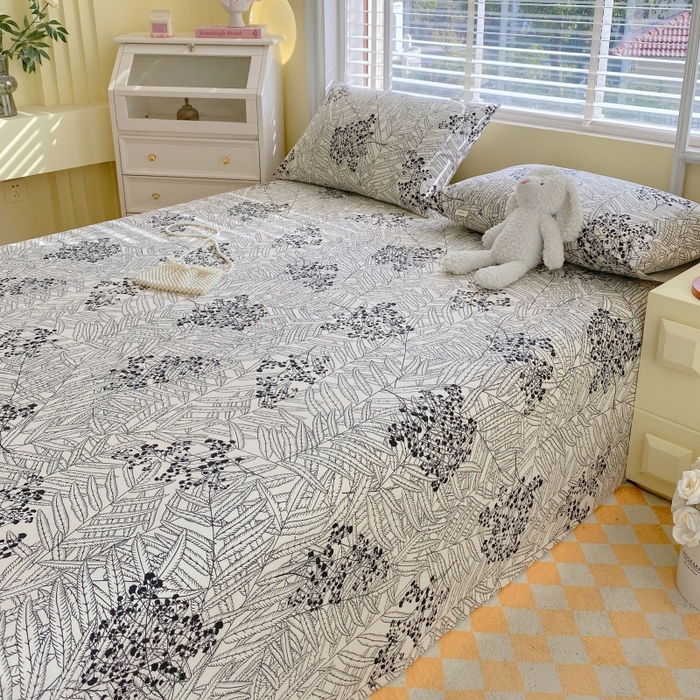 91家纺网 家纺一手货源 找家纺 慕尚家纺 2025新款全棉纯棉老粗布花卉床单款凉席席子 叶纷飞