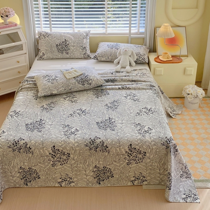 91家纺网 家纺一手货源 找家纺 慕尚家纺 2025新款全棉纯棉老粗布花卉床单款凉席席子 叶纷飞