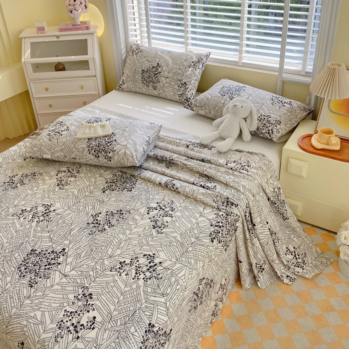 91家纺网 家纺一手货源 找家纺 慕尚家纺 2025新款全棉纯棉老粗布花卉床单款凉席席子 叶纷飞