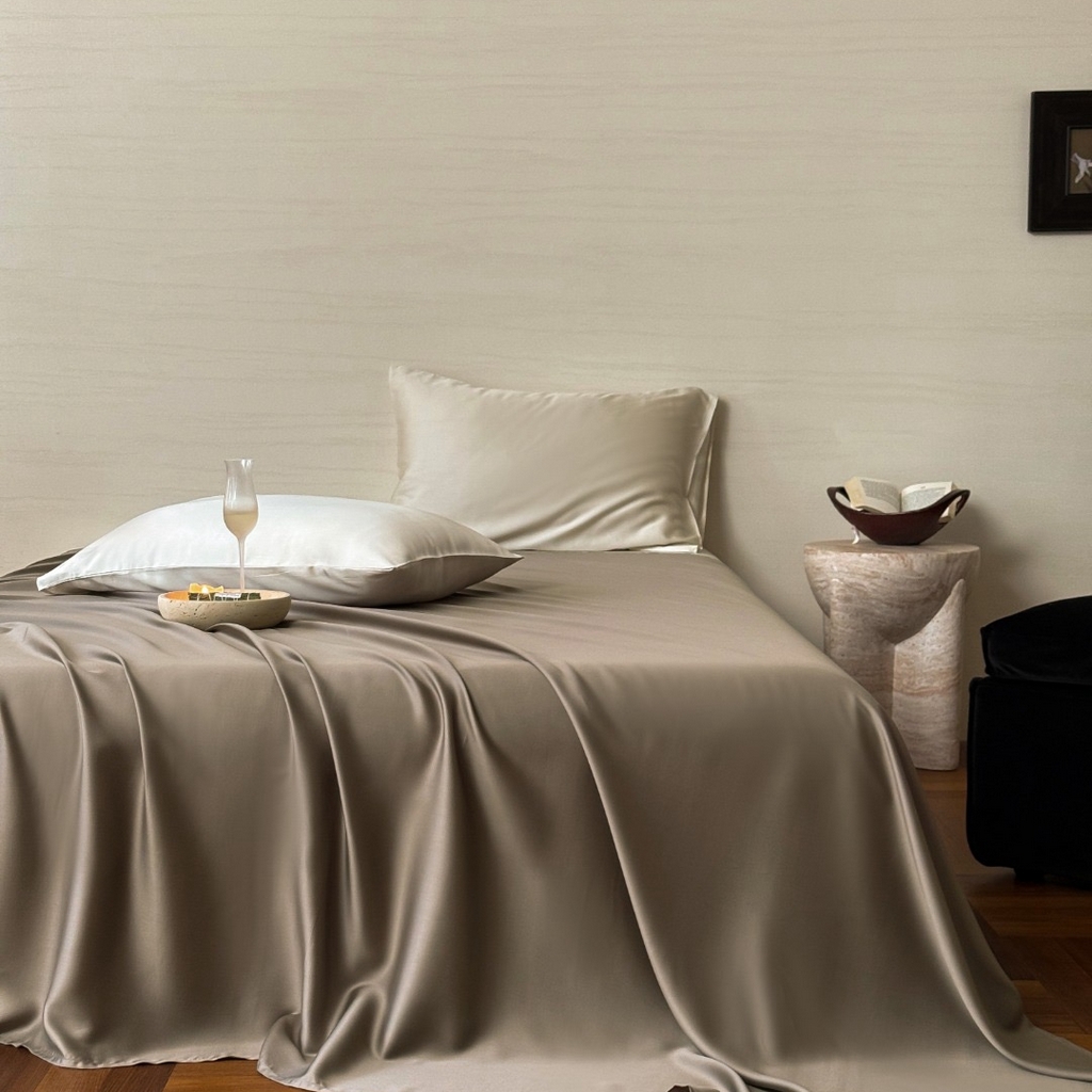 91家纺网 家纺一手货源 找家纺 禾时 2025新款纯色双拼兰精天丝单品系列-单床单 床单单件 冷岩灰