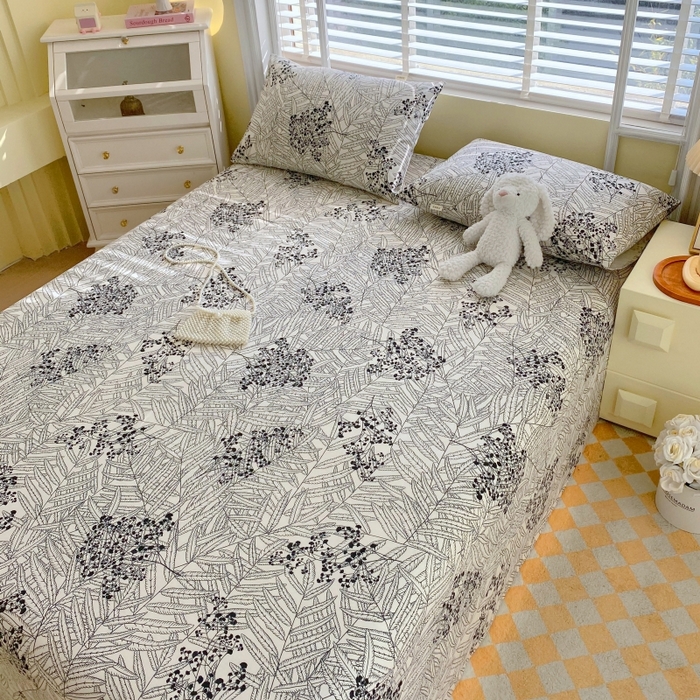 91家纺网 家纺一手货源 找家纺 慕尚家纺 2025新款全棉纯棉老粗布花卉床单款凉席席子 叶纷飞