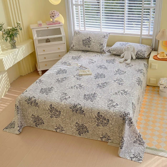 91家纺网 家纺一手货源 找家纺 慕尚家纺 2025新款全棉纯棉老粗布花卉床单款凉席席子 叶纷飞