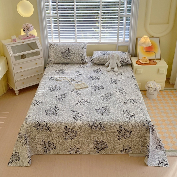 91家纺网 家纺一手货源 找家纺 慕尚家纺 2025新款全棉纯棉老粗布花卉床单款凉席席子 叶纷飞